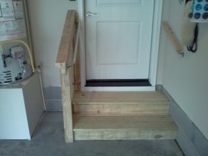 TWO LOW STEPS INSTALLED WITH HANDRAIL AND GRAB BAR
